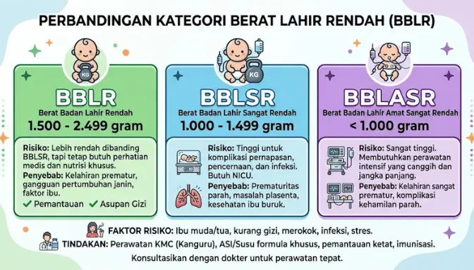Infografis klasifikasi berat badan lahir rendah berdasarkan gram